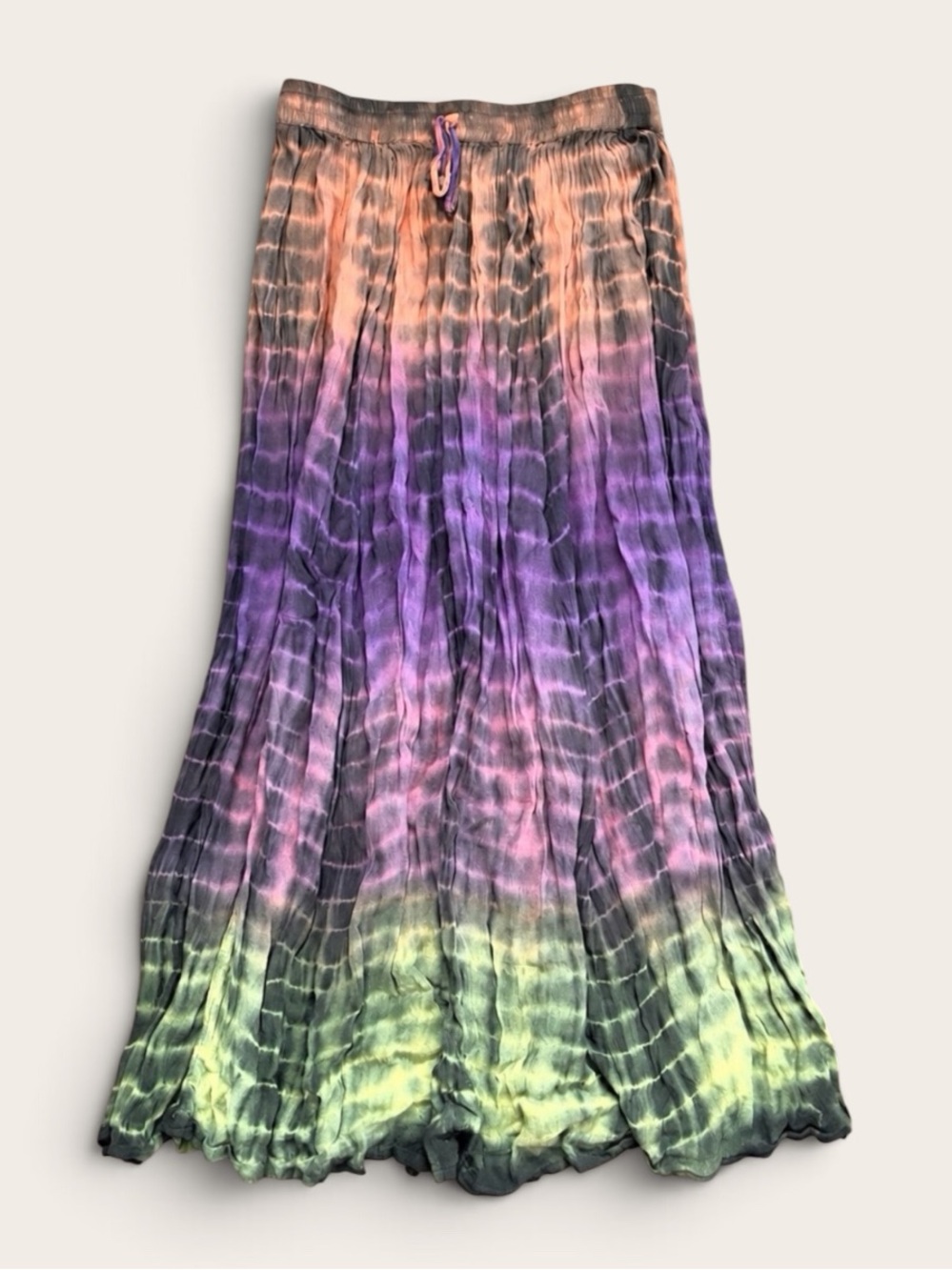 Just Cruisin Maxi Skirt Womens Free Size Tie Dye Ombre Crinkle Rayon Boho India